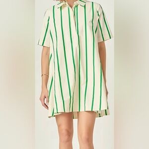 Green and beige Striped Dress